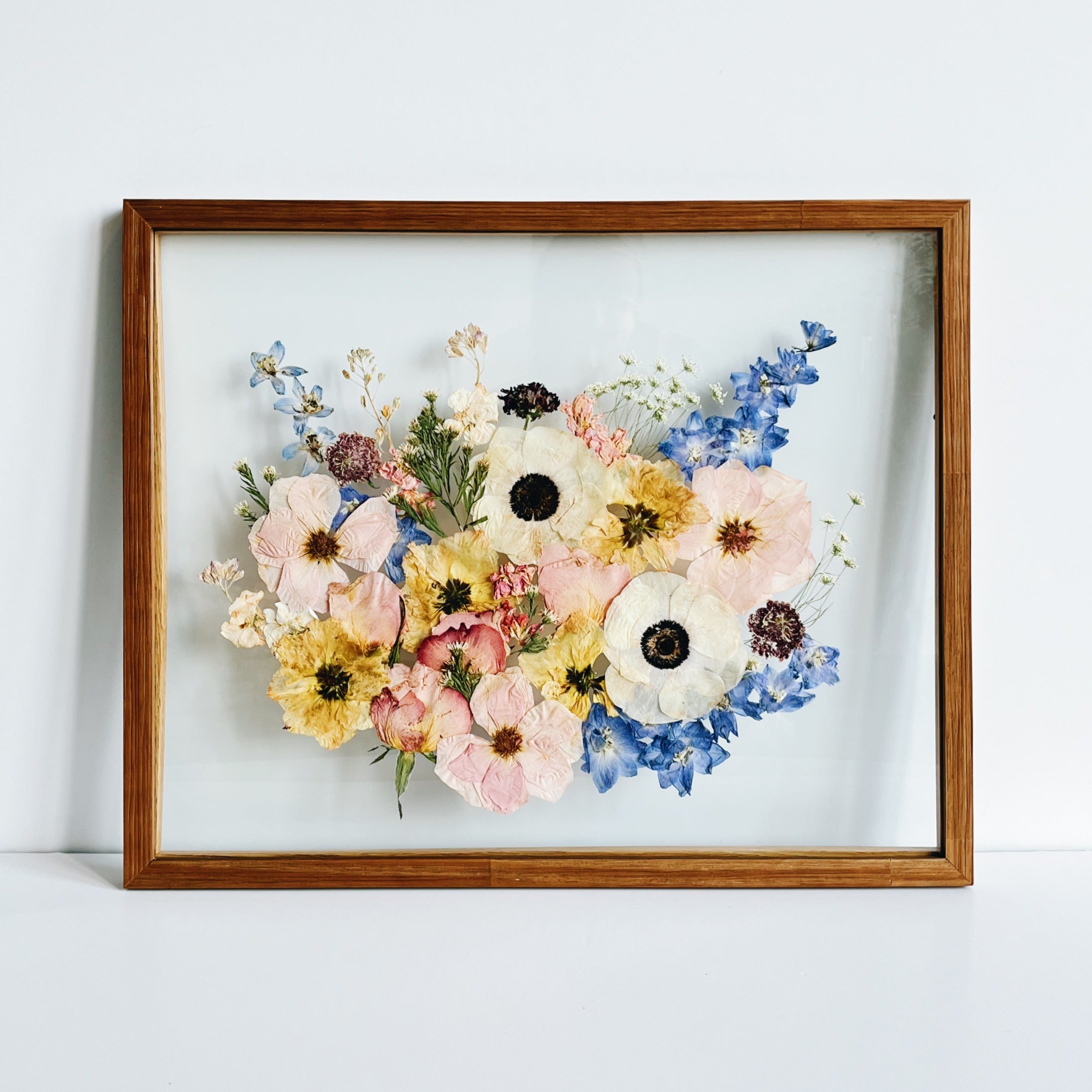 Flower Preservation | Flowers Of The Press | 16 x 20 Bouquet Design, light wood